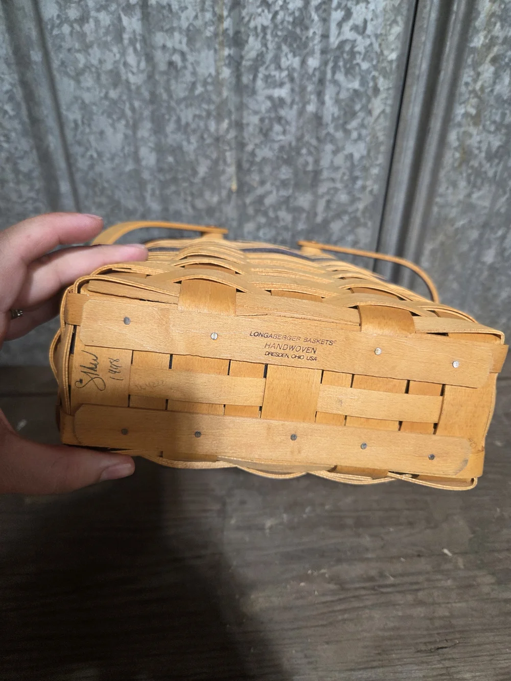 Longaberger Honey-Tan Basket with Navy Trim